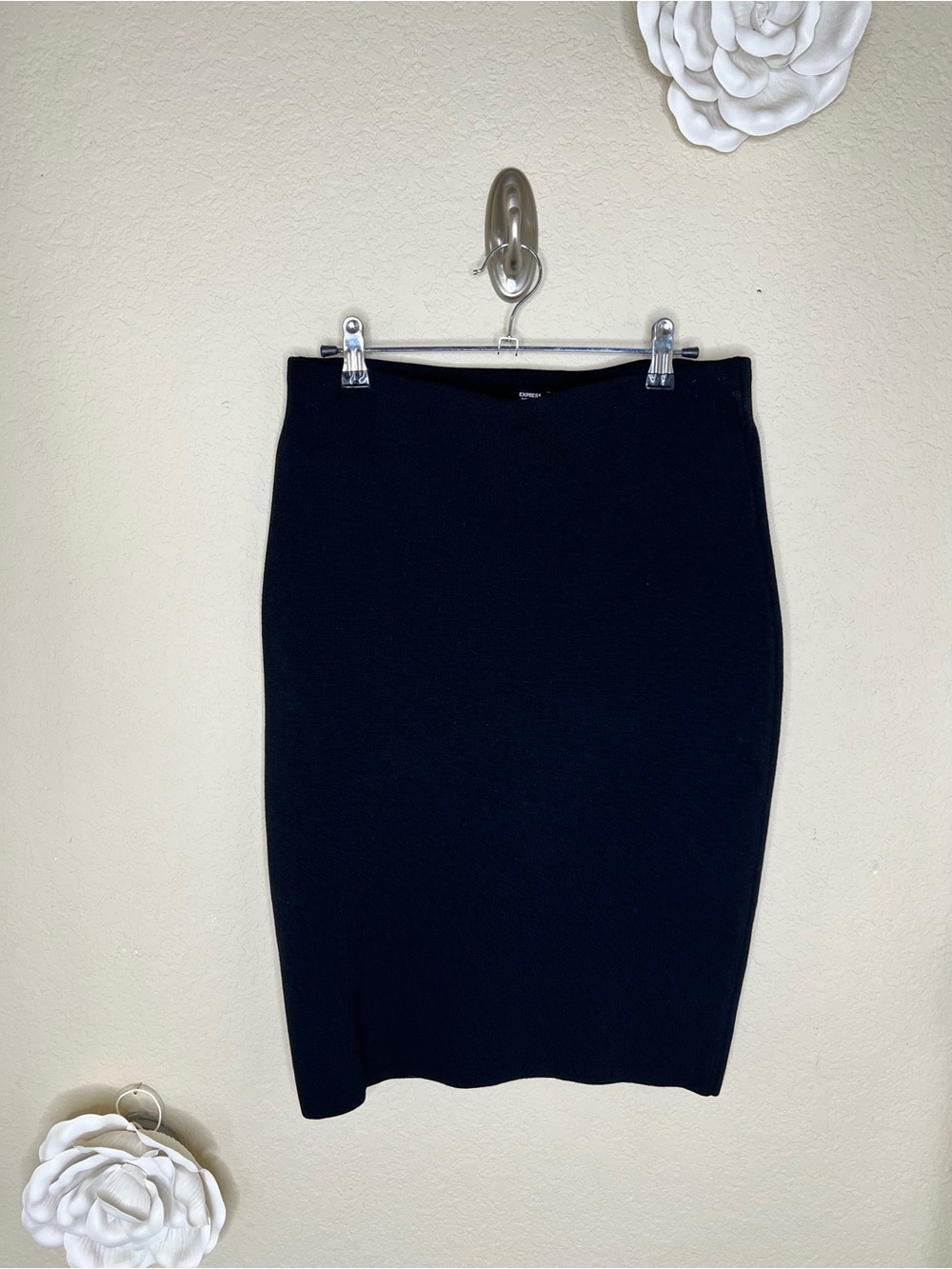 NTM: Express Body Contour Black High Waist Knit Pencil Midi Skirt M
